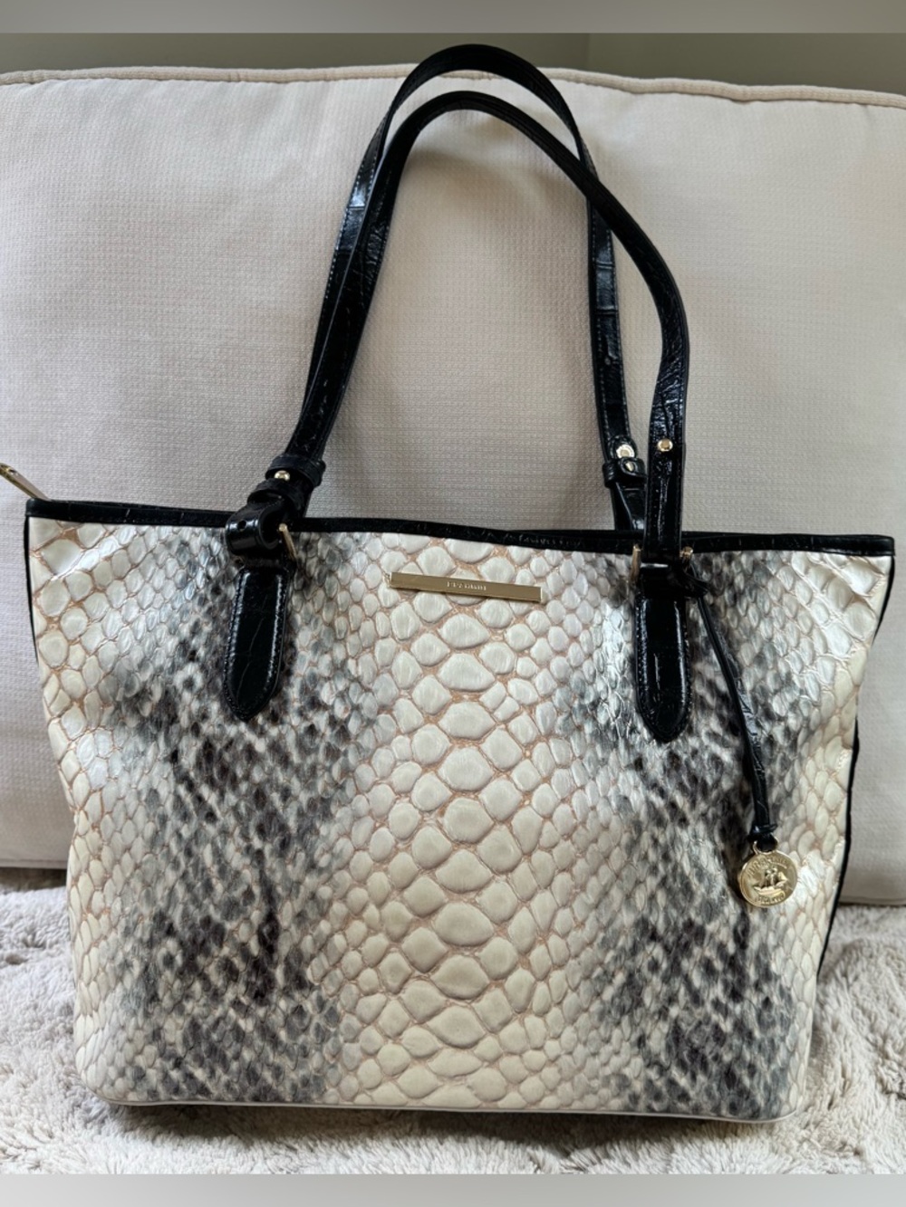 Brahmin Medium Asher Black Rockaway Leather Tote